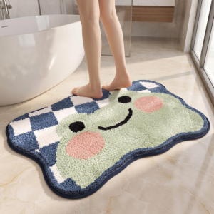 VIKAMA Cute Frog Bath Mat Kawaii Plush Absorbent Non Slip Rug Checkerboard Cartoon Floor Mat Bedroom Kids Room Home Decor