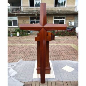 Cross ขนาดใหญ่ ติดผนัง ไม้แท้ 2 เมตร สีแดง ตกแต่งห้องนั่งเล่น ไฟ LED แบบยูนิคอร์ปิล ควบคุมด้วยมือ ตกแต่งสไตล์เรียบง่าย