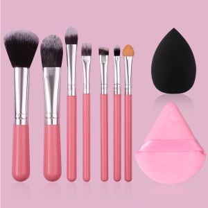 9PCS Travel Portable Mini multi-functional makeup brush Set & Non-clogging sponge egg/triangular powder puff