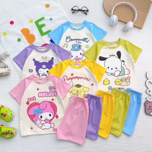 Bộ Quần Áo Bé Gái NATUCO Chất Cotton Lụa Hình Kuromi Melody Cho Bé 8-27Kg Đi Học Đi Chơi TN-001