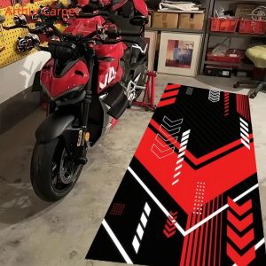 VIKAMA Red Black Geometric Racing Motorcycle Garage Mat Non Slip Oil Resistant Wearable Display Rug for Home Decor