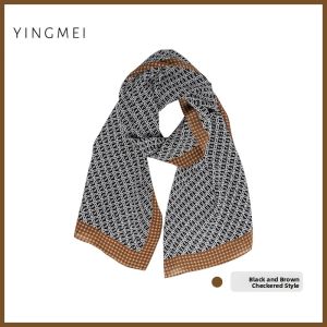 YINGMEI | Black Brown Silk Scarf 100% Mulberry Silk