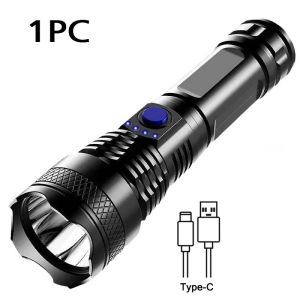 Rechargeable Camping Torch High Power Led Flashlight ABS Material With 3 Lighting Modes For Adventure Camping Outdoor Etc.