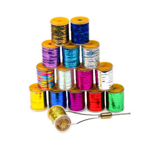 2PCS  0.3mm/1mm Holographic Tinsel Fly Tying Flat Mylar Tinsel Flash Tape Material for Buzzer MidgesStreamer Flashback Nymphs