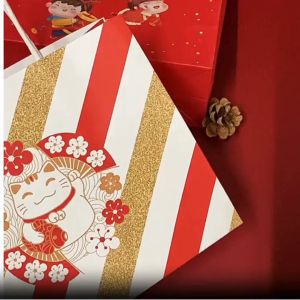 华人新年礼品纸袋 红酒礼袋 （白卡纸） PAPER BAGS FOR THE GIFT RED WINE BOTTLE BAGS (WHITE CARD)