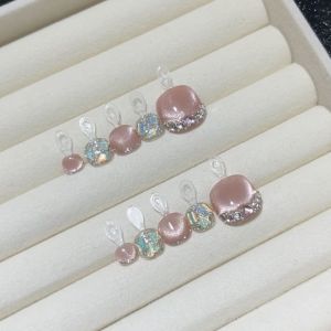 Summer Transparent Glowing Cat Eye Footwear Nails West Orange Aurora Sparkling Diamond Embedded Colorful Foot Nails Beauty Tools