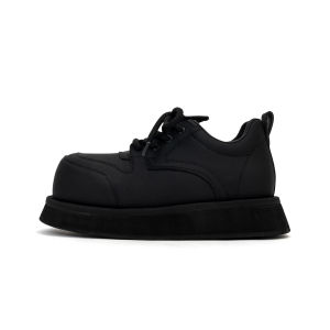Invisible Heightening 8cm Black Samurai Board Shoes Mens Trendy Brand Mickey Chunky Flat Matte Thick Bottom Casual Bread Shoes