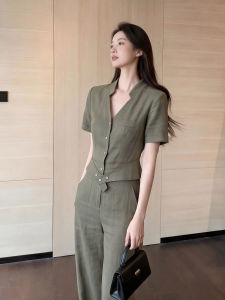 DANTING | Elegant Loose Fitting Summer Two-piece Set Green