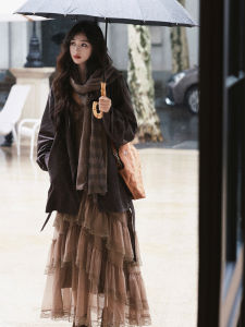 Azure Suede Velvet Jacket Stand Collar Long Coat Vintage Simple Fashionable Leatherlike Outerwear Womens Commute Style