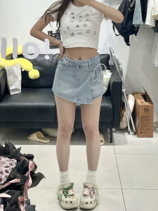 High Waist A-Line Mini Skirt Womens Denim Skirts Summer Anti-Light Walking Skirts Flattering Slimming Full Coverage Skirts