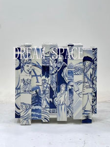 Solid Wood Artistic Blue and White Porcelain Hand-painted Entrance Cabinet