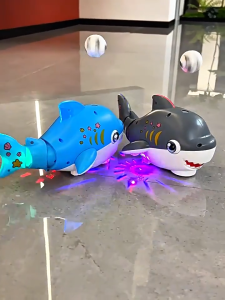 Tặng Pin - Đồ chơi cá mập thổi bóng có hiệu ứng vẫy đuôi đèn LED và nhạc vui nhộn cho bé