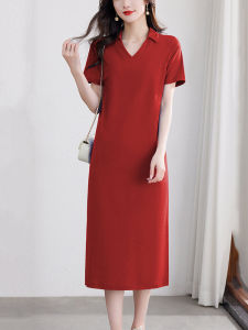 Pure Cotton Short Sleeve Dress Women Summer Large Size Long Slimming Knee-Length Casual Sport Red Long T-Shirt Dress