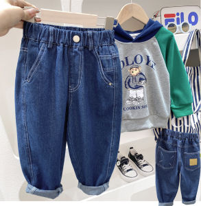 Childrens Pure Cotton Denim Jeans Loose Casual Trousers for Boys Spring Autumn New Style Korean Version Dads Trendy