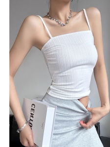 American Style Slimming Texture Pleated One Shoulder Vest Women Summer Outdoor Wear Backless Splice Commute Style Cotton Blend Tank Top