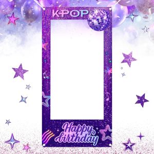 KPOP Birthday Party Selfie Frame Backdrop Glitter Purple Disco Ball Star Musical Note Cutout Photo Prop for Music Party Decor