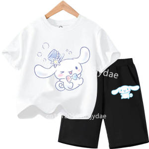 52TOYS | Summer Casual Clothing for 2-12 Year Boys Girls Shirt Suit Cute Cartoon Cinnamoroll Printed Kids T-Shirt Set Soft Comfortable