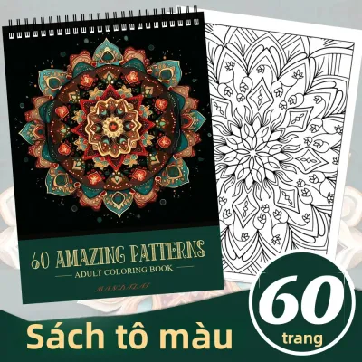 Sách Tô Màu Dành Cho Người Lớn Mandala - 60 Trang Tranh Vẽ Bằng Bút Chì Nghệ Thuật Sáng Tạo Giúp Giảm Căng Thẳng - Thiết Kế Rực Rỡ