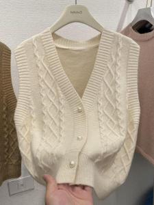 เสื้อกั๊กถักคอวีผูกปมสำหรับผู้หญิง แขนกุด เสื้อคาร์ดิแกนเปิด สไตล์ฤดูใบไม้ผลิและฤดูใบไม้ร่วง คอลเลกชันใหม่ 2025