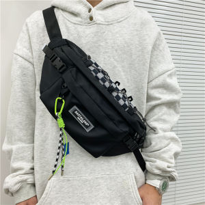 Casual Sporty Crossbody Bag for Men Small Oxford Cloth Zipper Closure Street Style Youth Backpack Leisure Waist Bag Male Model