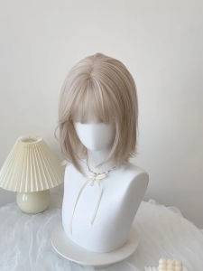 Mixed Blood Rice Gold Short Straight Hair Wig for Women Summer Popular round Face Anti-Aging Bob Hair Full Head Cover