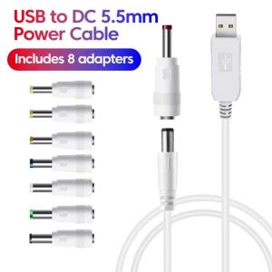 elough | Cáp Nguồn USB Sang DC 5.5mm Với 8 Đầu Chuyển Đổi Cho Bộ Định Tuyến Wifi Quạt Mini Loa Đèn - Dây Tăng Áp 5V/9V/12V Đầu Nối USB Sang DC
