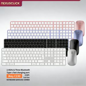 NexusClick Slim Silent Rechargeable Keyboard Mouse Combo 2.4G+BluetoothAdjustable DPI Wireless Mouse for Laptop Mac Office Use