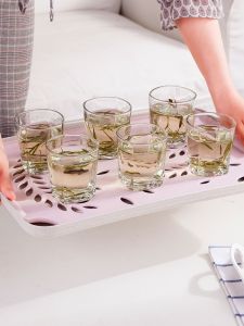 Plastic Tea Cup Tray Rectangular Double Layer Drainage Cup Holder Home Use Living Room Desktop Tea Pot Tray European Style Pure Color