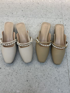 Summer Fairy-like Pearl Chunky Heel Slipper