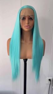 Blue Wig Long Straight Synthetic Lace Front Wig Glueless Ready to Wear Cosplay Party Light Blue Hair Lace Frontal Wigs for Women