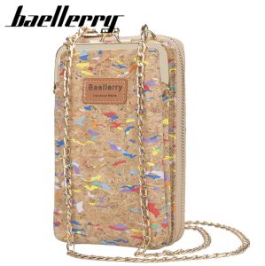 Baellerry Cork Material Womens Long Wallet Fashionable Phone Bag Single Shoulder Crossbody Bag