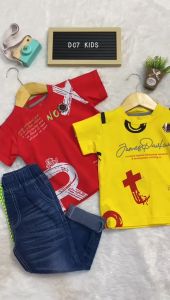 Set Baju dan Celana Panjang Jeans Anak Laki-Laki Usia 2-12 Tahun Atasan Katun Anak