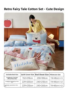 DOHIA | Cotton Cartoon Embroidery New Childrens Bed Set 4-Piece