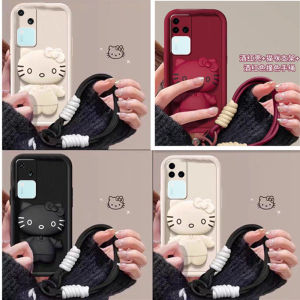Creative Phone Case VIVO Y03 Y100 V30 Pro V29 V29e V27 V27e V25e V25 Pro 4G 5G New Cute Cartoon 3D Hello Kitty Makeup Mirror Silicone Casing with Stand and Lanyard 2024