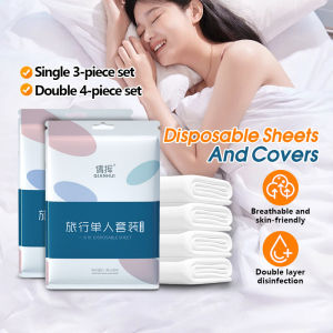 Disposable Bed Sheets Bedding Set Travel Bed Sheet Set Pillow Case Quilt Cover Tuala Tilam Hotel Bedsheets Single Bed Double Bed Sheet Set 一次性旅行床单套