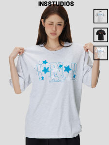 Couples American Style Sequin Star Embroidery Logo Loose T-shirt