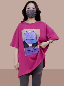 เสื้อยืดแขนสั้นพิมพ์ลายดอกไม้ทรงหลวมสำหรับผู้หญิงในช่วงฤดูร้อนปี 2025 เสื้อยืดคอกลมทรงหลวมสำหรับผู้หญิงไซส์ใหญ่