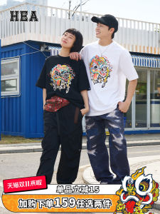 เสื้อยืดแขนสั้นคอกลม HEA ทรงหลวม ผ้าฝ้ายแท้ ระบายอากาศได้ดี สำหรับทั้งชายและหญิง ลายเสือดาว แฟชั่นสตรีท ฤดูร้อน 2025