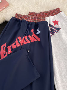 กางเกงวอร์มทรงหลวมสไตล์อเมริกันพร้อมพิมพ์ลายตัวอักษรสำหรับผู้ชายและผู้หญิง กางเกงขายาวทรงหลวมสไตล์ฮิปฮอป