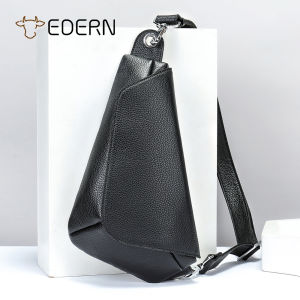 EDERN 2025 New Genuine Leather Chest Bag for Men Women Fashion Versatile Cowhide Sling Bag Outdoor Casual Sports Crossbody Bag Cellphone Pouch