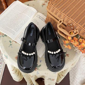 French Vintage Mary Jane Womens Thick Heel Single Shoes Pearl Butterfly Knot Skirt Matching Spring Autumn Season Fashion Shoes