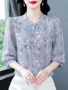 DAIXIANGFEIZI | Áo Blouse Chiffon Hoa Tay Ngắn