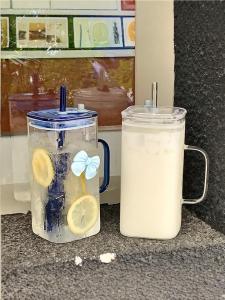 Giá Trị Thẩm Mỹ Cao Cốc Thủy Tinh Dung Tích Lớn Có Ống Hút Cho Văn Phòng Uống Sữa Nữ Cốc Nước Phong Cách Mới Chống Nhiệt Độ Cao