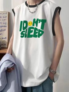 Áo Thun Không Tay Cổ Tròn Cotton Nguyên Chất Mùa Hè Thường Ngày Rộng Rãi Phong Cách Mỹ Cổ Điển Thể Thao Bóng Rổ Áo Vest Hở Vai