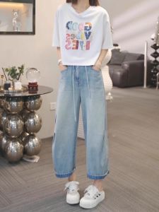 กางเกงยีนส์ทรงหลวมเอวสูงสไตล์ย้อนยุคสำหรับผู้หญิงไซส์ใหญ่ กางเกงขายาวทรงตรง ทรงหลวม ทรงสลิม ทรงหลวม ทรงหลวม