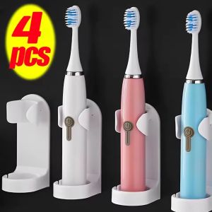 ที่ใส่แปรงสีฟันไฟฟ้า4ชิ้นที่แขวนแปรงสีฟันพลาสติกแบบแขวนติดผนังชั้นระบายน้ำที่เก็บมีดโกนตะขอแขวนชั้นจัดระเบียบในห้องน้ำ