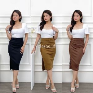 Nindy Skirt Rok Rib Tali Wanita Korean Style Terbaru Kekinian Viral by Clashe
