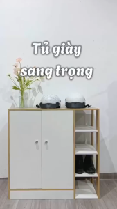 Tủ Đựng Giày Gỗ 7 Ngăn 8 Ngăn (có Cửa) và Kệ Giày Dép Gỗ 5 Tầng Có Ngăn mở