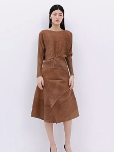 Miyake pleated womens clothing irregular loose versatile fashion slimming top T-shirt for women