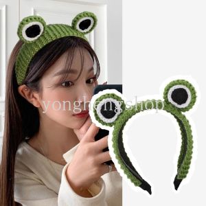 【Hot Sale】Cartoon Woolen Knitted Big Eye Frog Headbands Face Washing Hairband Makeup Hair Hoop Cute Hair Bands Headwear Fashion Women Hair Accessories